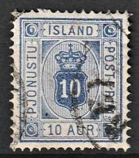 FRIMÆRKER ISLAND | 1876-95 - AFA 5a - Tjeneste - 10 aur ultramarin tk. 14 - Stemplet